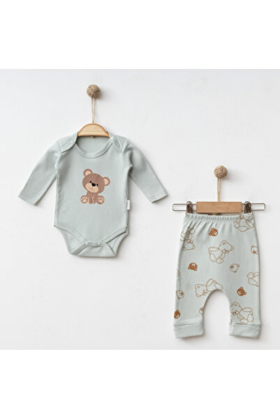 BabyWings طقم من قطعتين مصنوع من القطن بنسبة 100% مطبوع عليه دمية دب