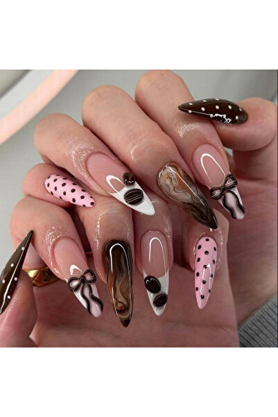 Choice 3720 3D fake nails for women girls gradient brown blue pink polka dots...