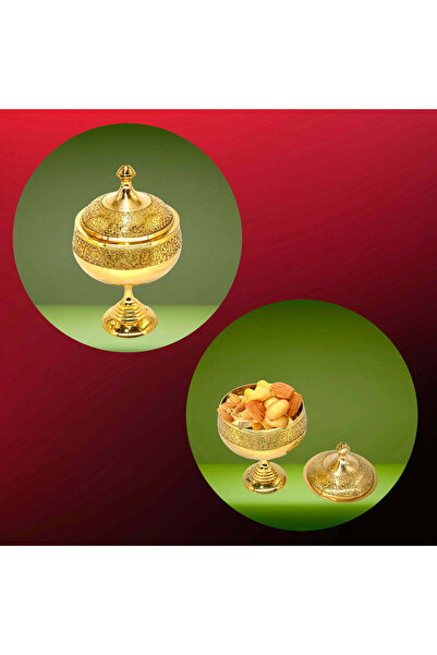 Al Athar Arts Handmade Brass Embossed Sugar Pot with Lid – Gold Finish(diamet...