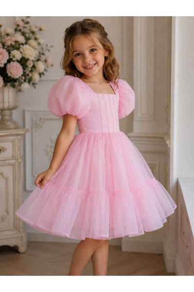 lunavella Girl's Evening Dress Balloon Sleeves Pearl Detail Fluffy Skirt Spec...