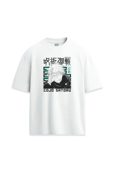 Darkia Jujutsu Kaisen Satoru Printed Design Relax Fit White T-Shirt