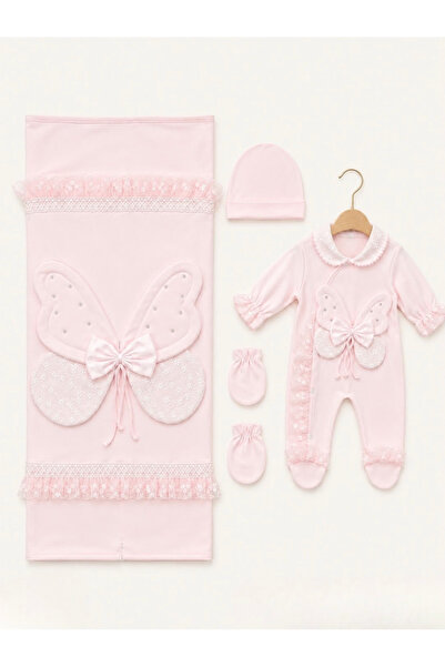 Kardeşler Bebe Butterfly Pattern Baby Girl Blanket Jumpsuit Set