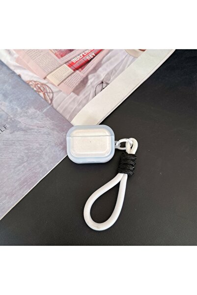 Choice سماعات أذن AirPods Pro3 بيضاء بتصميم بسيط شفاف مع حبل مستطيل الشكل بال...