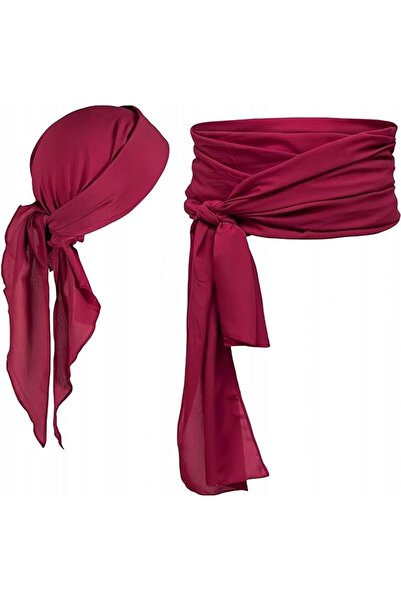 NO BRAND Bandană de pirat + Eșarfă roșie burgundă Batic de pirat Costum de Ha...