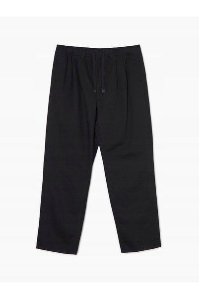 NO BRAND Pantaloni negri largi, din bumbac neted, cu buzunare, cu talie cu șn...