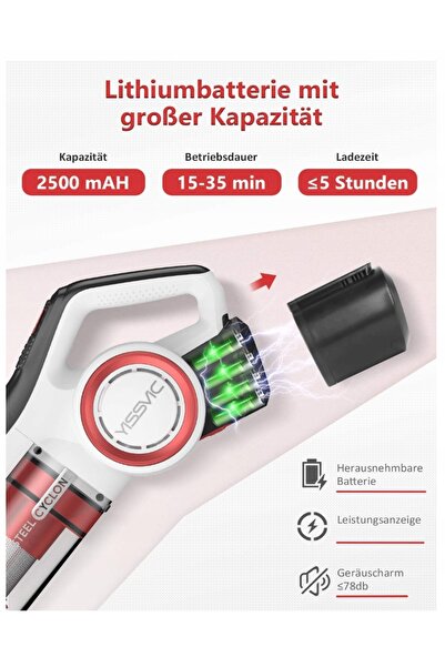 NO BRAND Aspirator vertical fără fir 5 în 1, putere 350W, 26 kPa, 2 perii