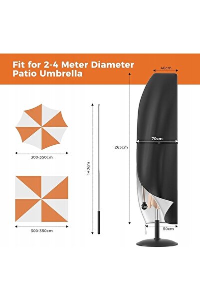 NO BRAND Husă neagră impermeabilă pentru umbrelă de exterior, 265cm, protecți...