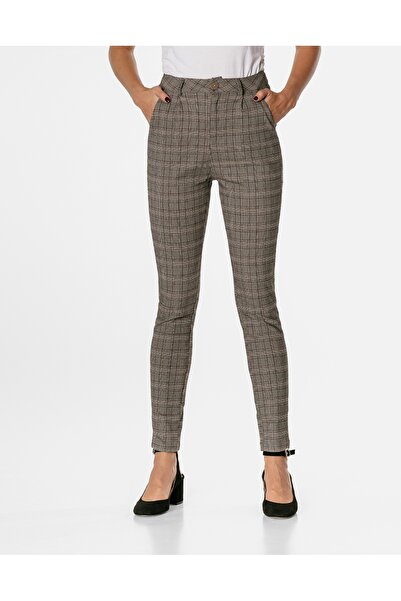 NO BRAND Pantaloni eleganți de damă, cu talie înaltă, în carouri, tip țigară,...
