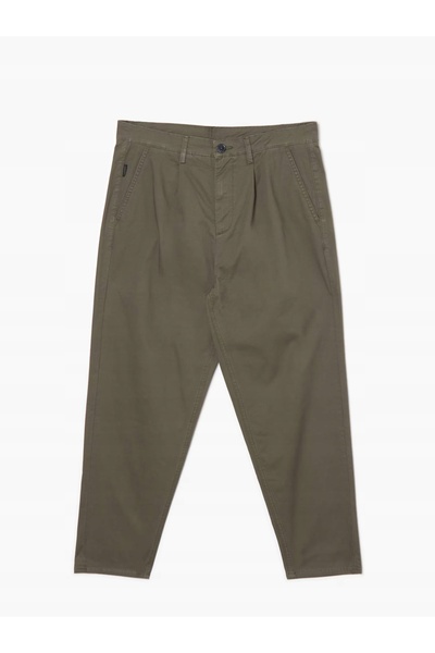 NO BRAND Pantaloni din bumbac neted, tip Oil Wool, cu picior lung conic, cu b...