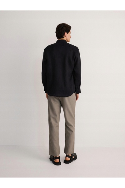 NO BRAND Pantaloni din țesătură olive, cu buzunare clasice, netezi, cu bumbac...