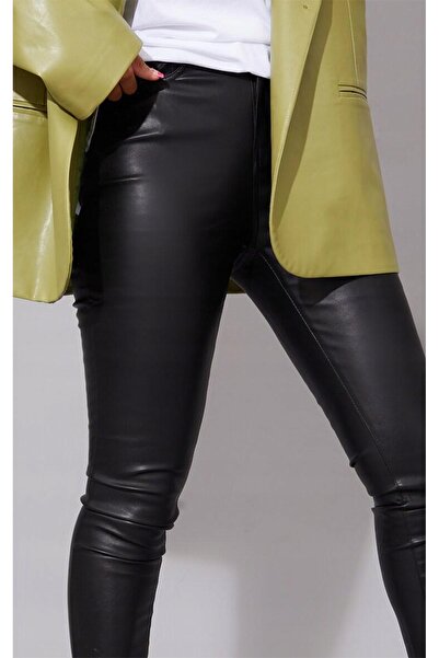 NO BRAND Pantaloni negri din piele ecologică, croială skinny, Prettylittlethi...
