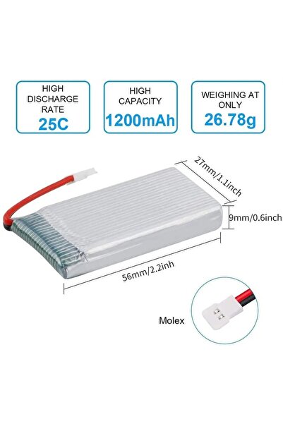 NO BRAND Baterie 3.7V 1200mAh Dronuri Syma X5SC X5SW 54 x 29 x 9 mm greutate:...
