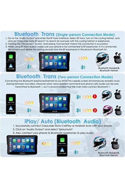 NO BRAND Carpuride W702 Pro Ecran pentru motocicletă Carplay/Android Auto Fun...
