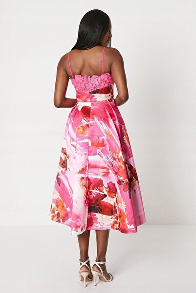 NO BRAND Rochie de cocktail midi roz cu bretele, cu model Coast 38