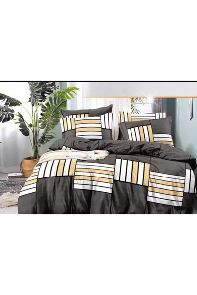 NO BRAND Set de lenjerie de pat 200X220 cm Bumbac satinat Maro închis - 4 piese