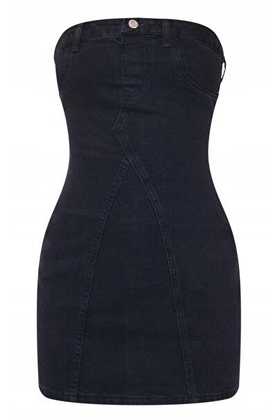 NO BRAND Prettylittlething 38 Rochie neagră mini mulată din denim de bumbac