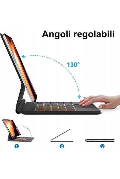 NO BRAND Husă Jademall Tastatură Touchpad LED RGB iPad Pro 11 Air 4 / 5 6 11 Gri