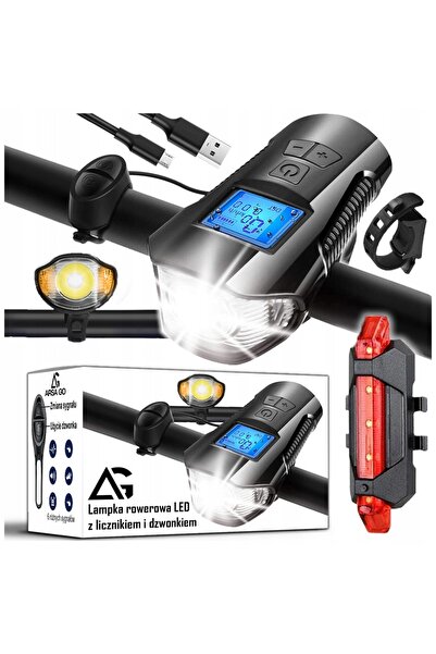 NO BRAND Lumină de bicicletă LED față-spate cu USB, contor, sonerie și claxon