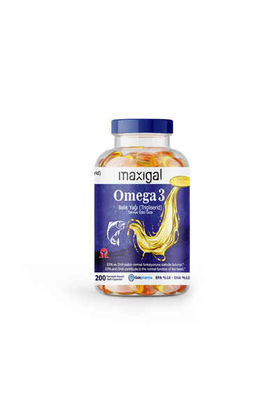 Maxigal Omega 3 EPA-DHA (Trigliserid) 2000mg Takviye Edici Gıda 200 Kapsül