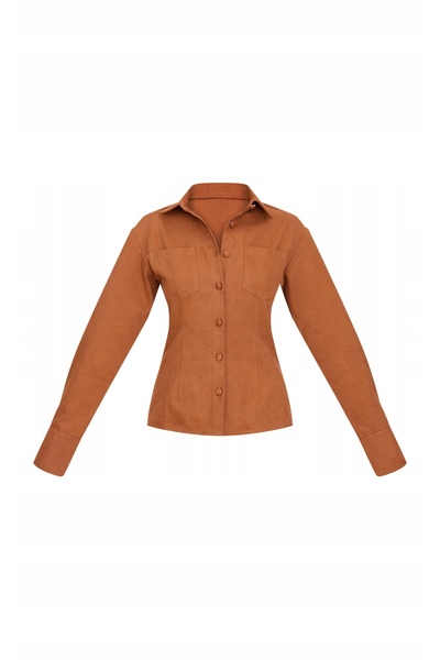 NO BRAND Cămașă maro Mâneci lungi Nasturi Guler Prettylittlething 34