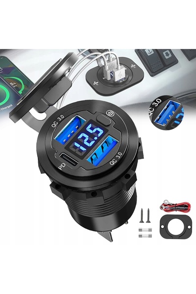 NO BRAND WOLOTMIERZ 12V 24V IP65 USB 2 QC 3.0 PD Priză auto cu întrerupător 66W