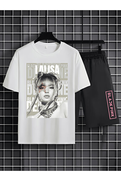 MAGORS طقم تي شيرت وشورت قصير الأكمام من القطن المطبوع بطبعة K-POP من LISA FR...