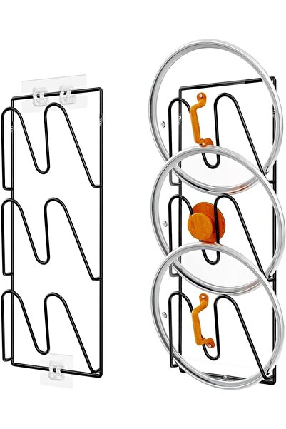EXCEFORE Pot Lid Organizer Rack, 6-Tier Pot Lid Holder, Punch-Free Adhesive W...