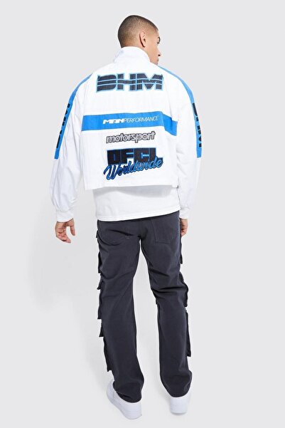 NO BRAND Geacă Albă Subțire Petice Inscripții Fără Glugă Clasic Boohooman m