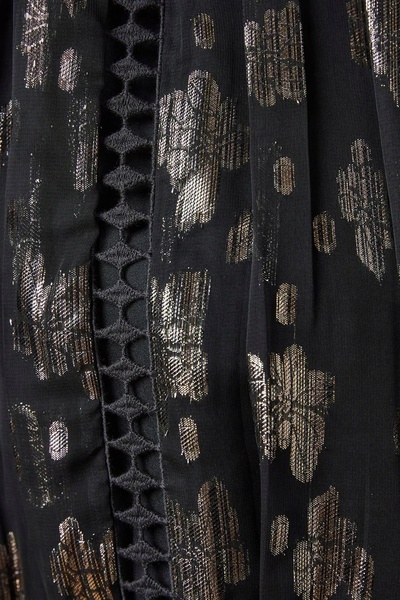NO BRAND Rochie midi neagră jacard cu mâneci lungi și decorațiuni aurii Oasis 42