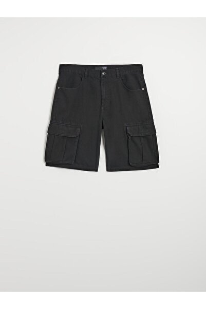 NO BRAND Pantaloni scurți din denim negru, largi, cu buzunare, stil cargo, di...