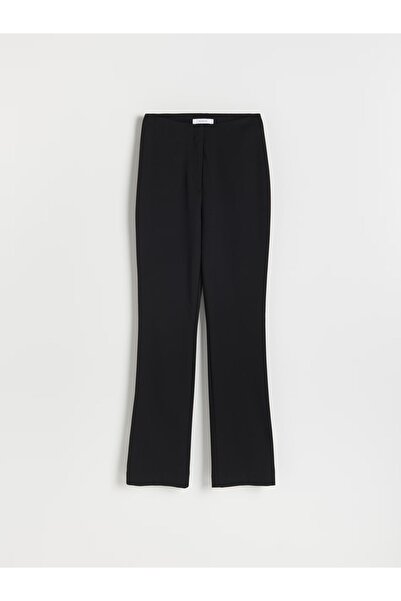 NO BRAND Pantaloni negri cu croială dreaptă, talie înaltă, material neted, XS