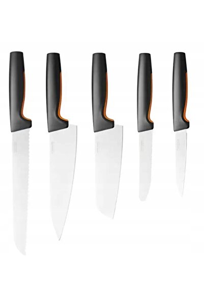 FiSKARS SET DE 5 CUȚITE DE BUCĂTĂRIE ÎNSETĂ ÎN BLOC, ASCUȚITE, NEGRE, PENTRU ...
