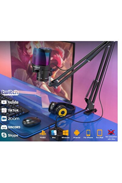 NO BRAND Microfon de studio Zealsound Km8S complet RGB pentru Podcast, PC, iP...