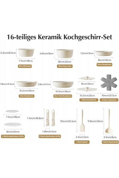 NO BRAND Redchef Set de 16 piese vase de gătit și tigăi, crem