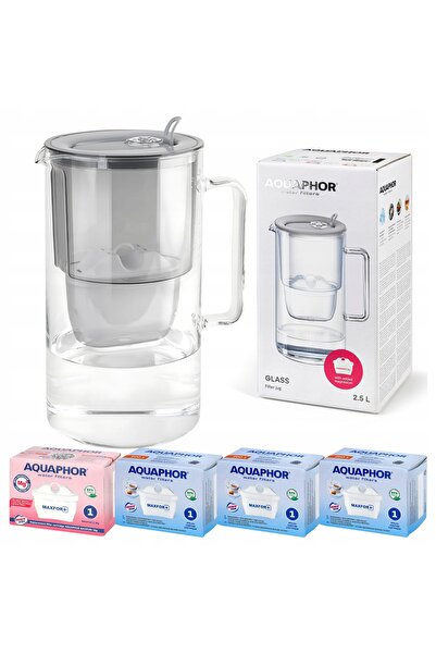 Aquaphor Morion Cană filtrantă din sticlă Aquaphor Glass Gray + 4 cartușe fil...