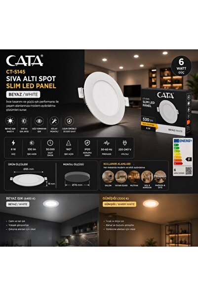 Cata CT-5145 6W SLIM LED PANEL 6400K (SPOT BEYAZ IŞIK)