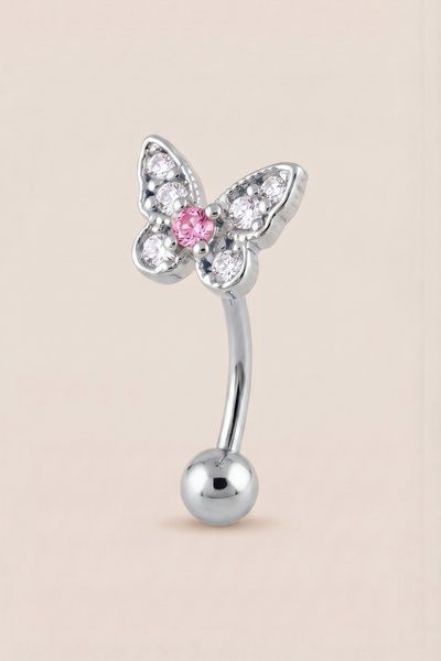 Hetra Gümüş Renkli Cerrahi Çelik Zirkon Taşlı Kelebek Rook Piercing - Daith, ...