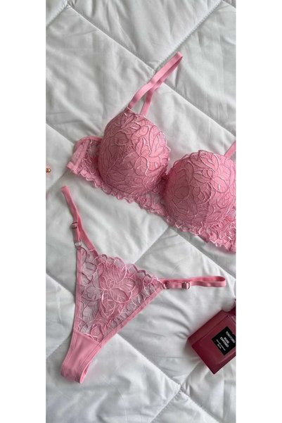 WOMEN'S WORLD FANTASY DANTELLİ DESTEKLİ PUSH UP TANGA KÜLOT SÜTYEN TAKIM