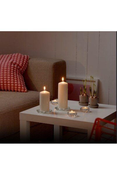 IKEA Blok Mum Yükseklik: 19 Cm Dekoratif Natürel Salon Mumu Yanma süresi: 70 Saat Çap: 6.8 Cm Beyaz 0320316