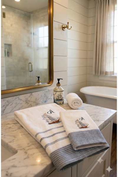Kişiye Özel Nakışlı (Harf-İsim) Banyo Havlu Seti