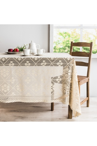 NO BRAND Față de masă din bumbac croșetat 130X180 Ecru
