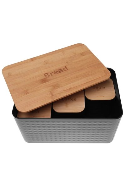 NO BRAND Set cutie de pâine cu 3 recipiente pentru cafea, ceai, zahăr