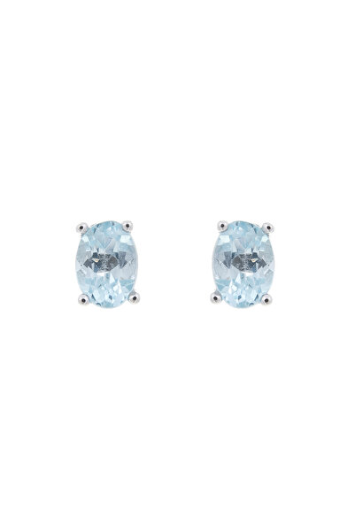 NO BRAND Cercei de argint cu Topaz albastru natural 7x5, placați cu rodiu, cadou