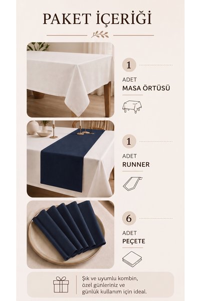 Dokuar Velvet Textured Premium Plain Polyester Table Cloth Runner 6-Piece Fabric Napkin Dining Table Set