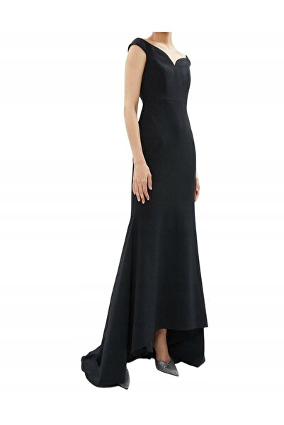 NO BRAND Rochie de cocktail neagră, netedă, rochie de seară, maxi cu trenă, C...