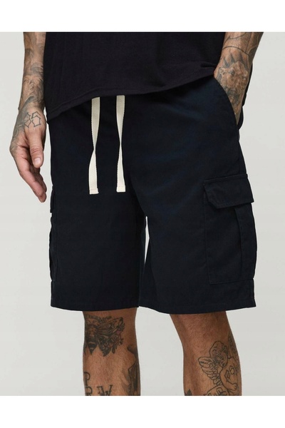 NO BRAND Pantaloni scurți din bumbac negri, cu buzunare, talie elastică, Booh...