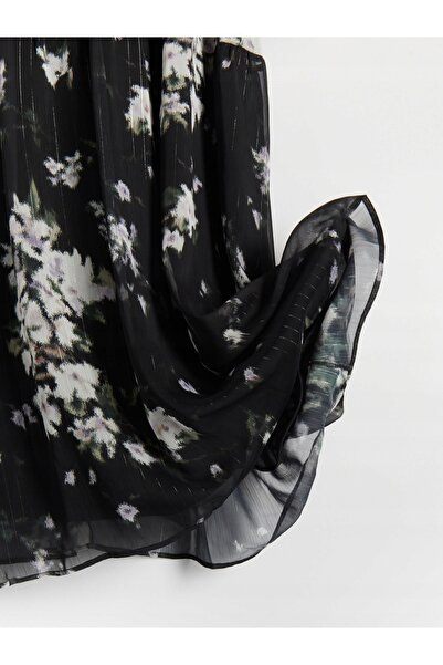 NO BRAND Rochie maxi neagră cu model, cu mâneci lungi și decorațiuni cu trand...