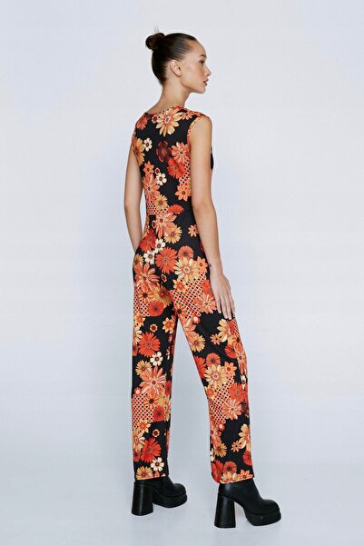 NO BRAND COMBINAȚIE NEGRU PORTOCALIU MODEL CU FLORI SIMPLE LEG NASTY GAL 36