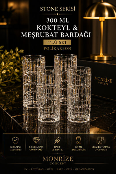 Monrize Concept Stone Serisi 4'lü 300 ML Polikarbon Kokteyl Bardağı Meşrubat ...