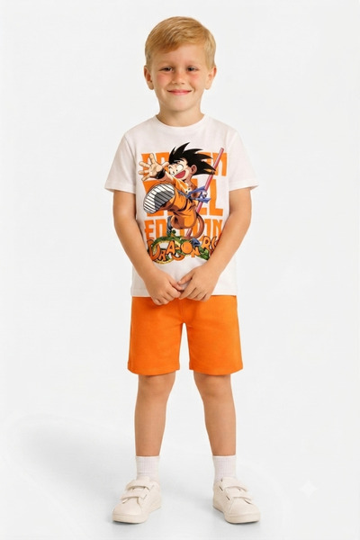 LİTTLE TORTOİSE Boy's Ninja Character Printed Crew Neck T-Shirt-Shorts Set